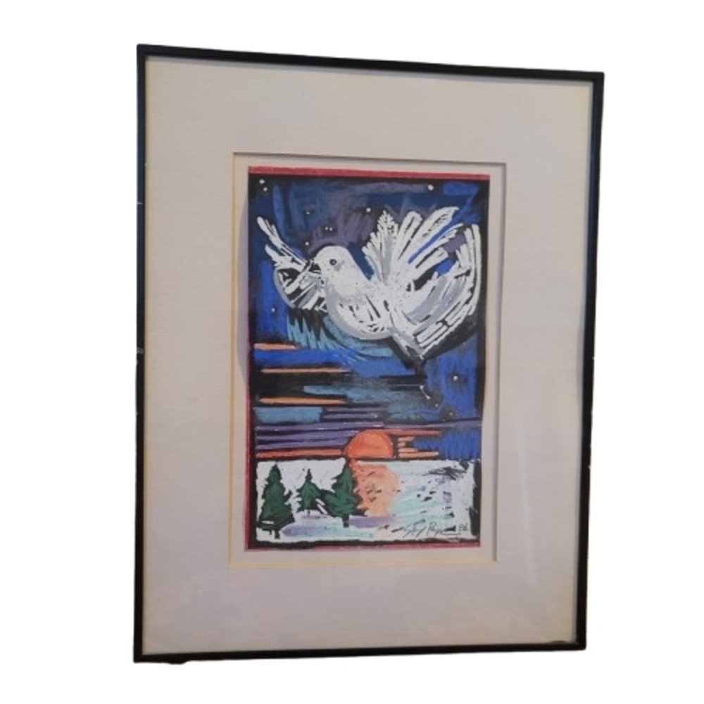 Blue and White Bird Painting with Night Sky FRAMEWORKS